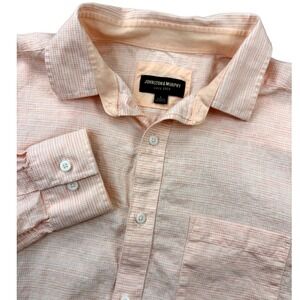 Johnston & Murphy Mens Long Sleeve Button Up Peach Linen Blend Large